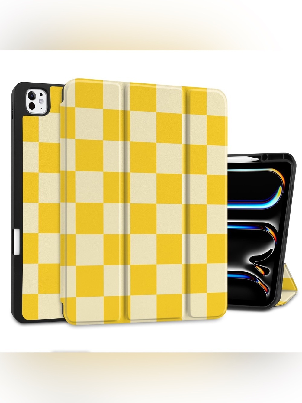 Meegoodo Case for iPad Pro 13" Yellow Cream Checkered M4 Tablet Cover